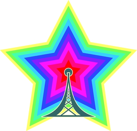Wi Fi Symbol with star icon as rainbow radio waves emitter. Mobile gadgets technology relative imageのイラスト素材