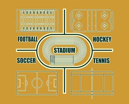 Various sport fields contours. Soccer, football, ice hockey, tennisのイラスト素材