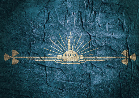 Blank page with calligraphic design elements. Report layout page decor relative to industry theme. Concrete wall textureの写真素材