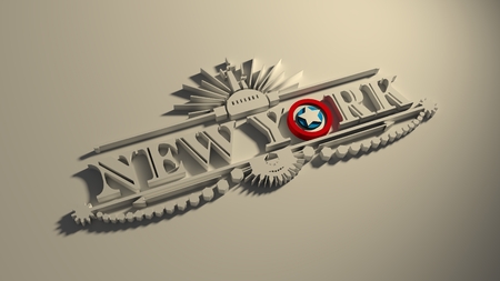 Image relative to USA industry. New York city name with flag colors styled letter O. Urban...