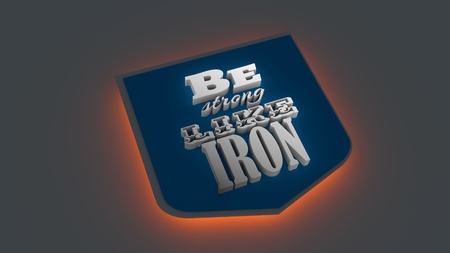 Be strong like iron. Gym and Fitness Motivation Quote. Creative  Typography Emblem Concept. Letters and dumbbell icons. Body building relativeの写真素材