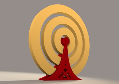 Wi Fi Symbol 3D model. Mobile gadgets technology relative image. Circles radial radio wavesの写真素材