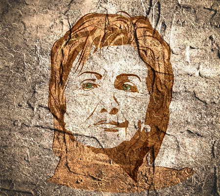 January 15, 2016: A illustration showing Democrat presidential candidate Hillary Clinton on concrete wall textured surface background done in hand draw style.のeditorial素材