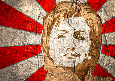 January 15, 2016: A illustration showing Democrat presidential candidate Hillary Clinton on sun rays background done in hand draw styleのeditorial素材