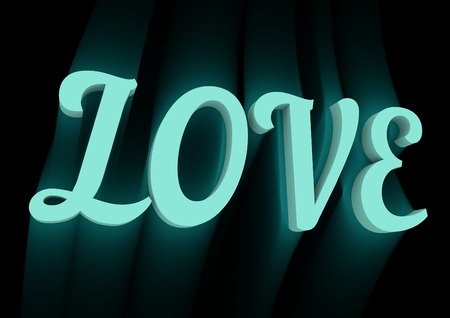 San Valentine card with neon shine LOVE word in 3D effect. Glowing letters. Cafe neon signの写真素材