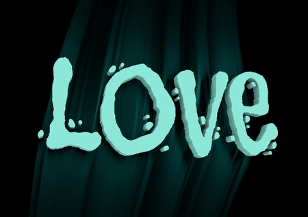 San Valentine card with neon shine LOVE word in 3D effect. Glowing letters. Cafe neon signの写真素材