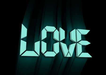 San Valentine card with neon shine LOVE word in 3D effect. Glowing letters. Cafe neon signの写真素材