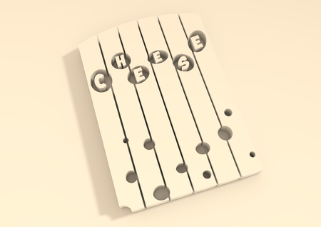 Abstract slice of yummy cheese with text in holes.の写真素材