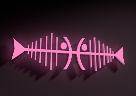 Abstract zodiac sign Pisces on a dark background. Neon glowing icon. Abstract shining zodiac sign The Fishの写真素材
