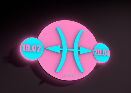 Abstract zodiac sign Pisces on a dark background. Neon glowing icon. Abstract shining zodiac sign The Fish, Greek - Ikhthyes.の写真素材