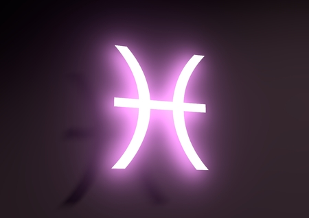 Abstract zodiac sign Pisces on a dark background. Neon glowing icon. Abstract shining zodiac sign The Fish, Greek - Ikhthyes.の写真素材