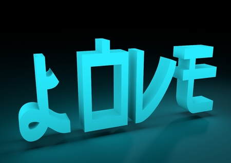 San Valentine card with neon shine LOVE word in 3D effect. Glowing letters.の写真素材
