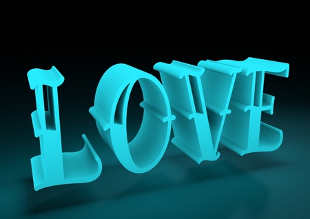 San Valentine card with neon shine LOVE word in 3D effect. Glowing letters.の写真素材