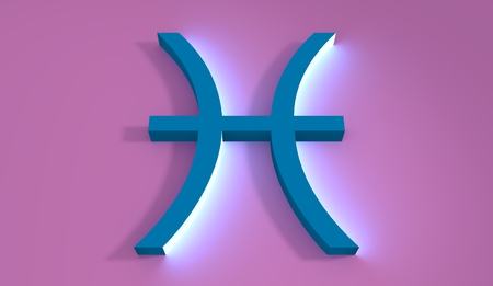 Abstract 3D zodiac sign Pisces, The Fish. Neon backlightの写真素材