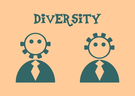 Abstract people icons. Diversity between humans metaphor. Person with beard and bold. Person with hair and without beardのイラスト素材