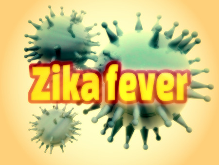 Abstract virus image on backdrop and zika fever text. Zika virus danger relative illustrationの写真素材