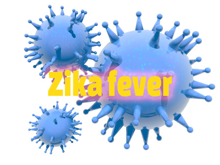 Abstract virus image on backdrop and zika fever text. Zika virus danger relative illustrationの写真素材