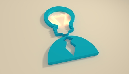 Lamp head businessman 3d icon. Illustration of brainwork, idea appearance. Switch on bulb iconの写真素材