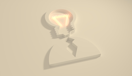 Lamp head businessman 3d icon. Illustration of brainwork, idea appearance. Switch on bulb iconの写真素材