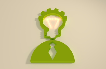 Lamp head businessman 3d icon. Illustration of brainwork, idea appearance. Switch on bulb iconの写真素材