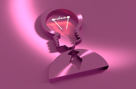 Lamp head businessman 3d icon. Illustration of brainwork, idea appearance. Switch on bulb icon with idea textの写真素材