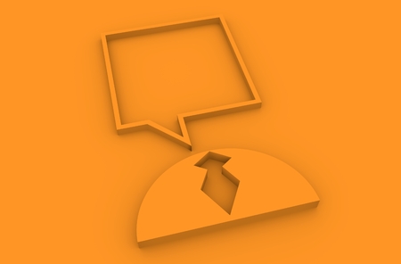 Businessman icons with dialog speech bubbles as head. Thinking opening metaphor