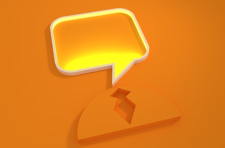 Businessman icons with dialog speech bubbles as head. Thinking opening metaphor