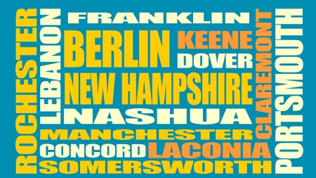 Image relative to USA travel. New Hampshire cities and places names cloud. Image relative to USA travel. New Hampshire cities and places names cloudのイラスト素材