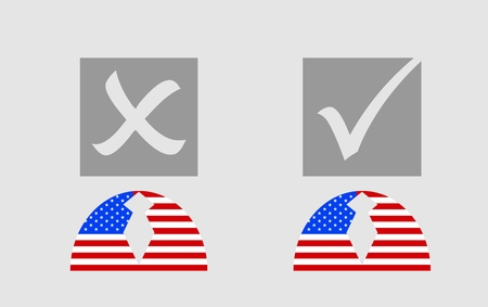 USA flag textured persons icon with vote mark. Image relative to parliament, president and others elections in United States of Americaのイラスト素材