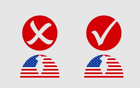 USA flag textured persons icon with vote mark. Image relative to parliament, president and others elections in United States of Americaのイラスト素材