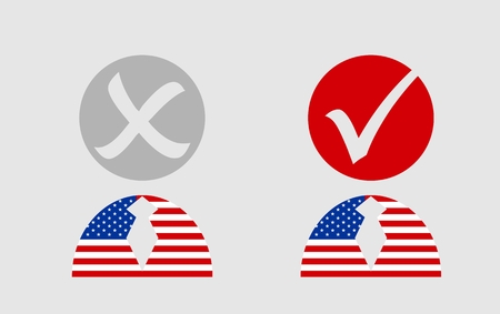USA flag textured persons icon with vote mark. Image relative to parliament, president and others elections in United States of Americaのイラスト素材