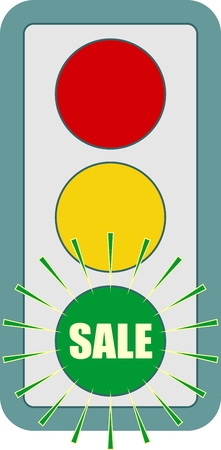 Traffic lights symbol. Sale text on green color. Flashing green. Motivation textのイラスト素材