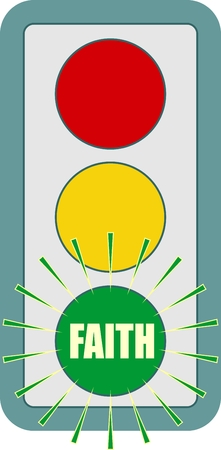 Traffic lights symbol. Faith text on green color. Flashing green. Motivation textのイラスト素材