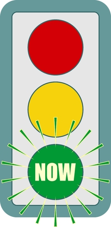Traffic lights symbol. Now text on green color. Flashing green. Motivation textのイラスト素材