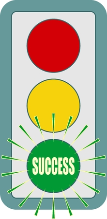 Traffic lights symbol. Success text on green color. Flashing green. Motivation textのイラスト素材