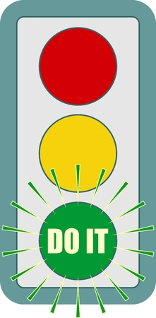 Traffic lights symbol. Do it text on green color. Flashing green. Motivation textのイラスト素材