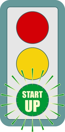 Traffic lights symbol. Start up text on green color. Flashing green. Motivation textのイラスト素材