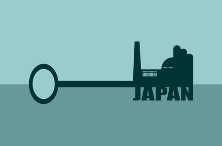Flat design style modern vector illustration concept of hand holding a key of japan. Factory icon and text on keyのイラスト素材