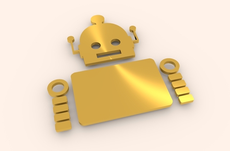 Cute vintage robot. Robotics industry relative image. 3D rendering. Metallic materialの写真素材