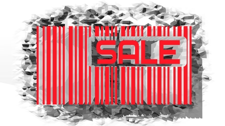 red sale text inside barcode on low poly backdrop. 3D renderingの写真素材