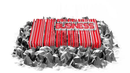 red business text inside barcode on low poly backdrop. 3D renderingの写真素材