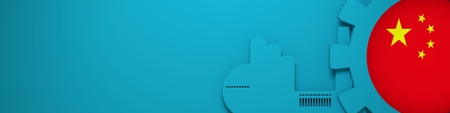 Web Banner, Header Layout Template. Gear and China flag within. 3D renderingの写真素材