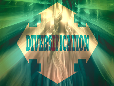 Arrow cross with diversification word. Way choosing metaphor. 3D renderingの写真素材