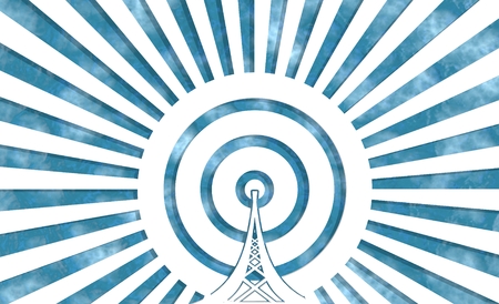 Wi Fi Network  Symbol . Mobile gadgets technology relative image. 3D rendering. Sun rays backdropの写真素材