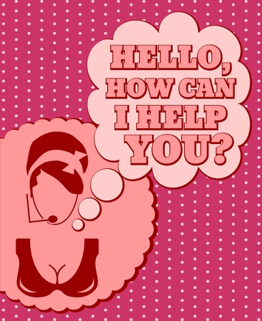 Chat or customer service operator. Hello, how can i help you text in bubble speech. Retro styleのイラスト素材