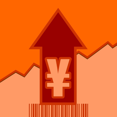 Yen sign and rise up arrow. Growth diagram and bar code. Relative for retail business.のイラスト素材