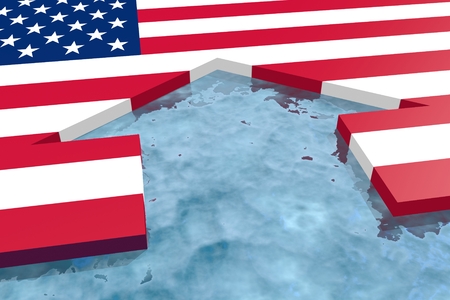 home icon in the water textured by USA flag. 3D renderingの写真素材
