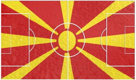 Macedonia flag textured football field. Soccer relative theme. 3D renderingの写真素材