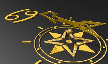 The crab astrology sign. Golden compass arrow point to astrological symbol. 3D renderingの素材 [FY31058184492]