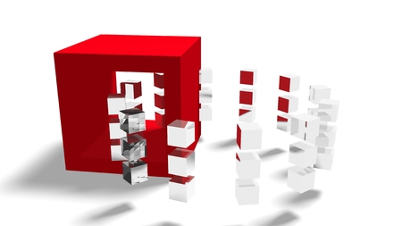 Abstract background from flying cubes. Red and silver. 3D renderingの写真素材
